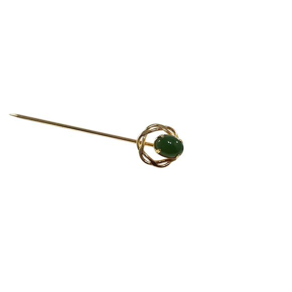 ART 12K Gold Filled Green Stone Stick Pin Vintage 1950s Arthur Pepper Jewelry - Picture 7 of 9